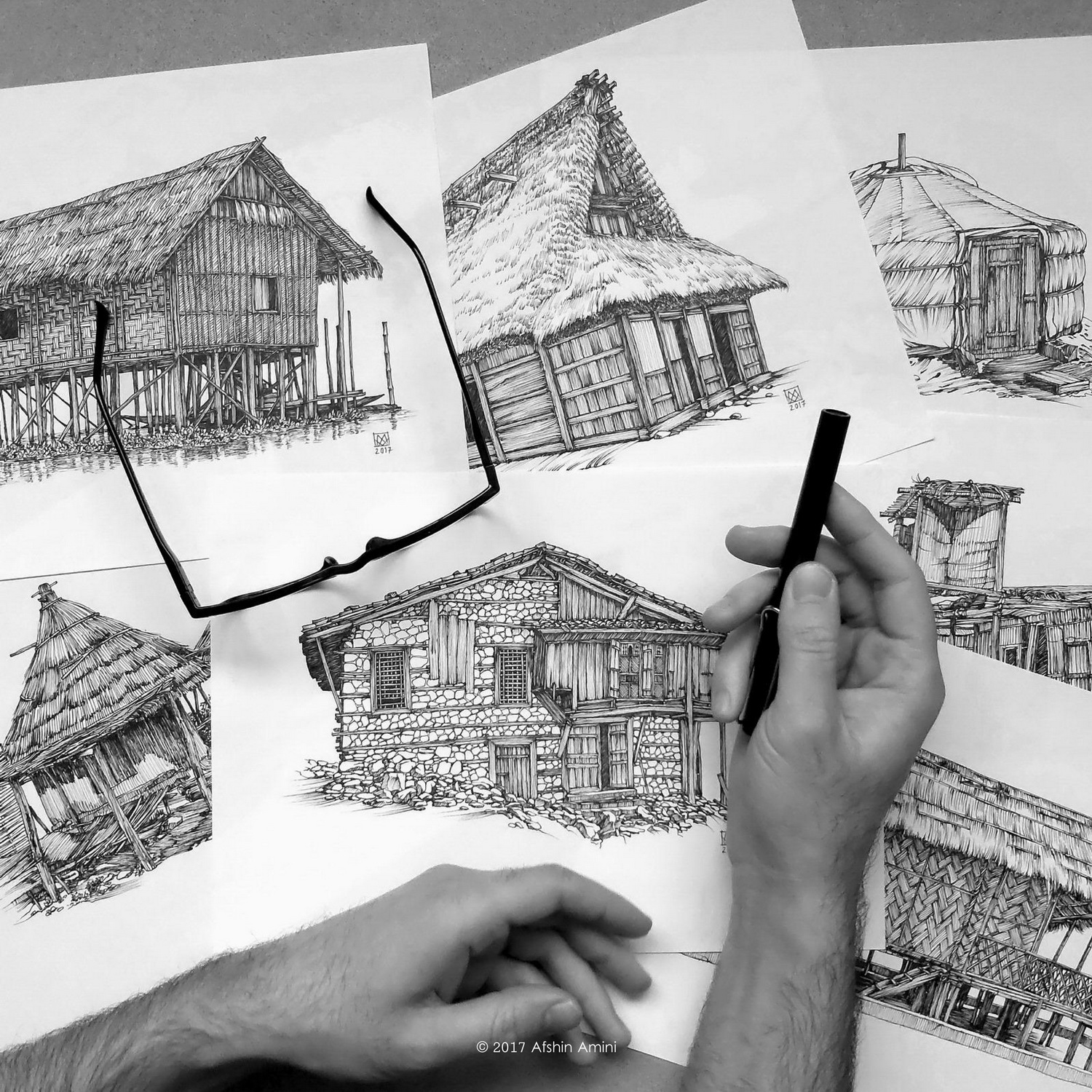 PEN & INK DRAWING | Vernacular Houses | Afshin Amini